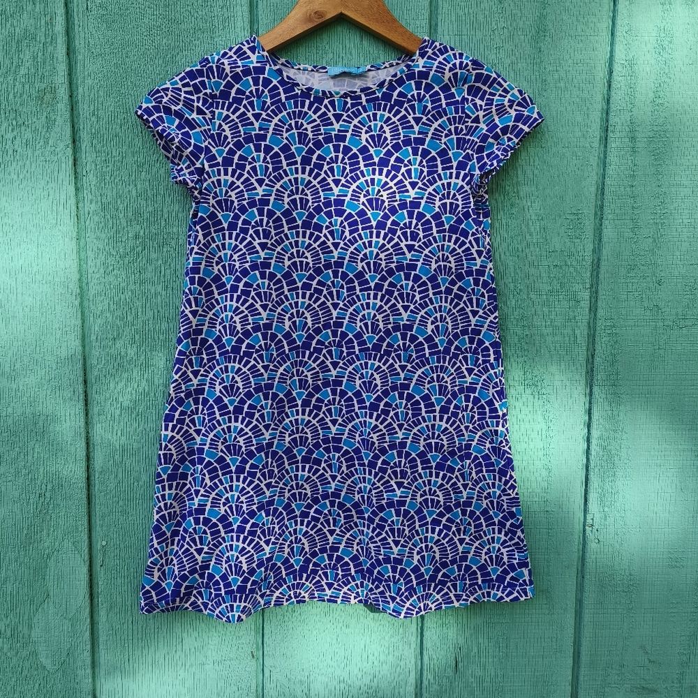 J. Mclaughlin Brick Road Swing Dress sz 8 Sporty Stretch Blue Coastal Resort